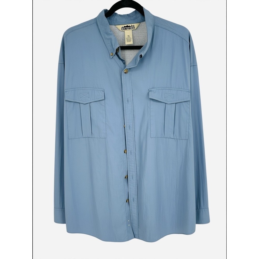 Campmor Mens Nylon Fishing Shirt Long Sleeve Blue XXL Hiking Outdoors